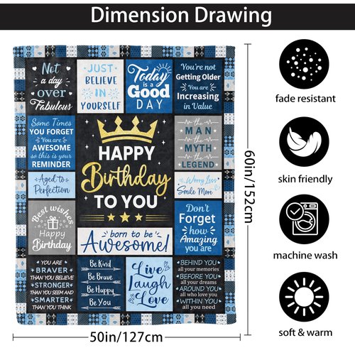 LXXTK Birthday Gifts for Men Blanket 60"X 50" Unique Gifts for Men Happy Birthday Decorations Mens Birthday Gifts Ideas for Dad Grandpa Boyfriend Husband (60"X50", Mens Birthday)