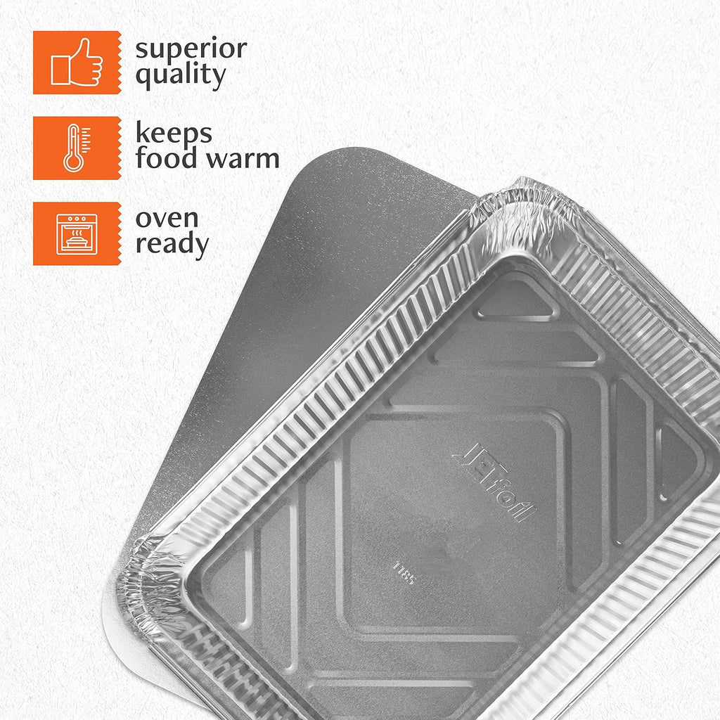 PLASTICPRO Disposable Aluminum Baking Pans - 4 LB Oblong 12'' x 8'' x 2'' with Cardboard Lids | Perfect for Brownies, Bread & Lunchboxes - Pack of 5
