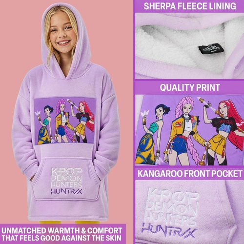 Huntrix KPop Demon Hunters Fleece Wearable Blanket Hoodie - Officially Licensed for Girls 6-14 Years