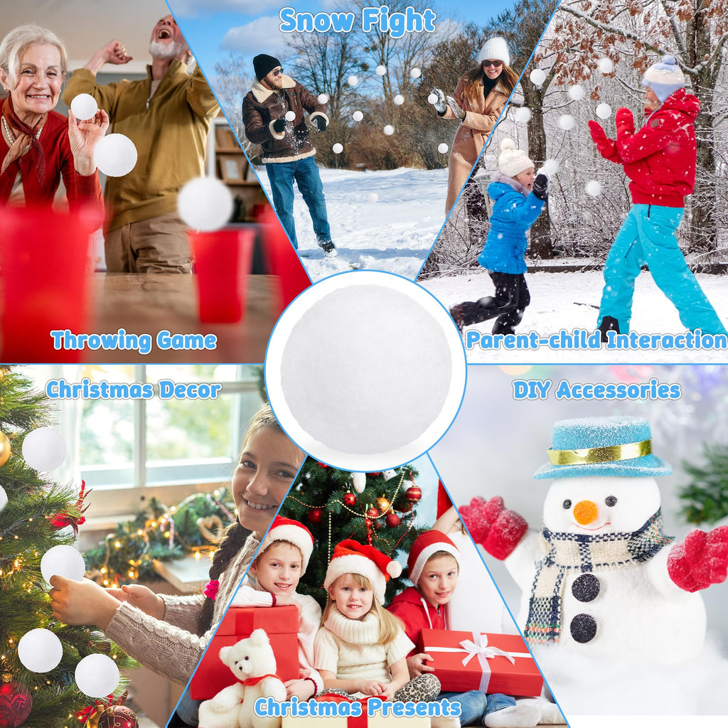 Luces 100 PCS Fake Snow Balls, Plush Indoor Snow Ball Fight Set, Soft Winter Game Balls for Outdoor Indoor, Christmas Tree Decorations DIY Accessories Parent-Child Interaction