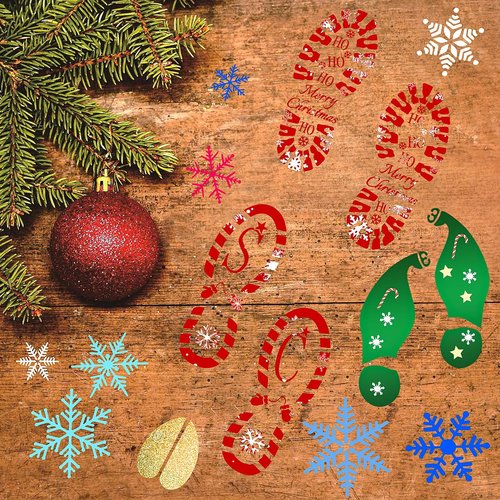 FOIMAS Christmas Santa Footprint Stencil Set - 9 Large Snowflake Templates for Festive Floor Decor