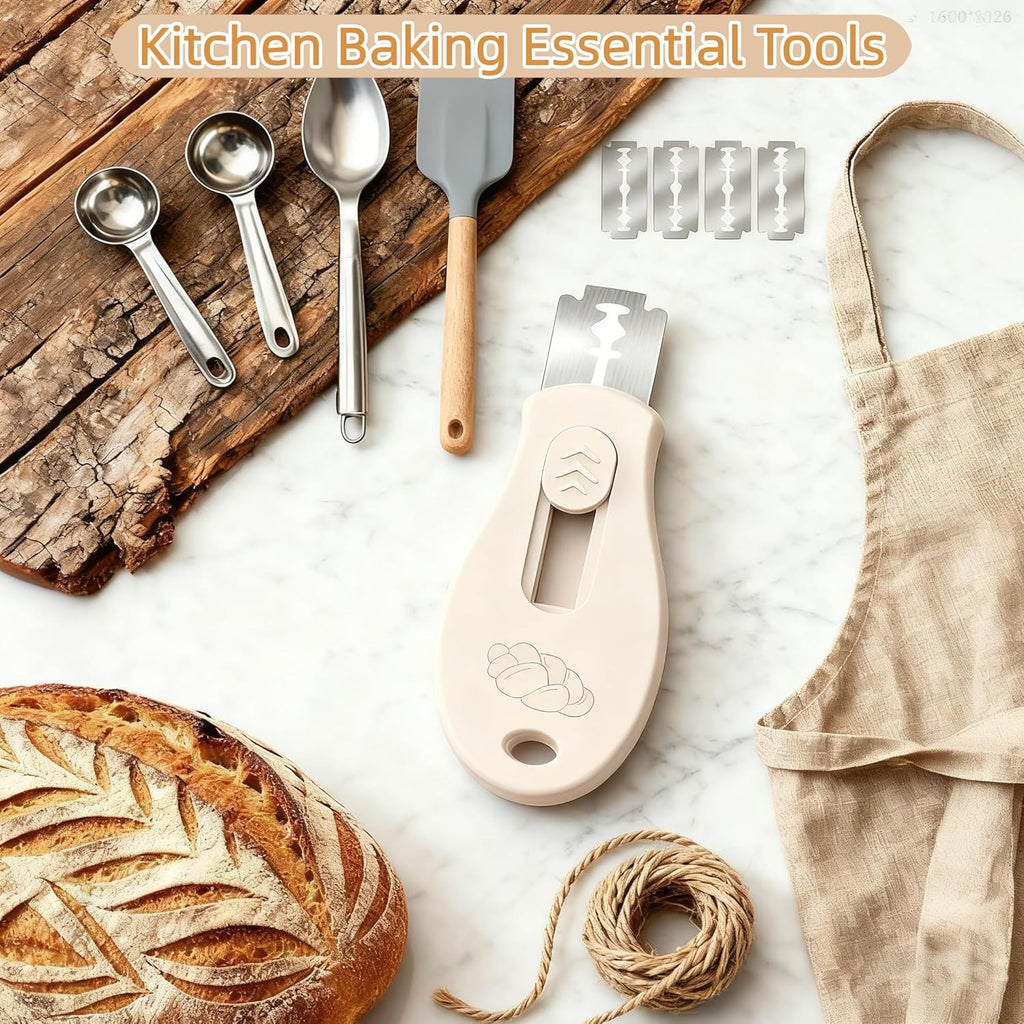 Skiennix Bread Lame Sourdough Scoring Tool - Magnetic & Extractable Design | Includes 5 Razor Blades - Beige & Blue