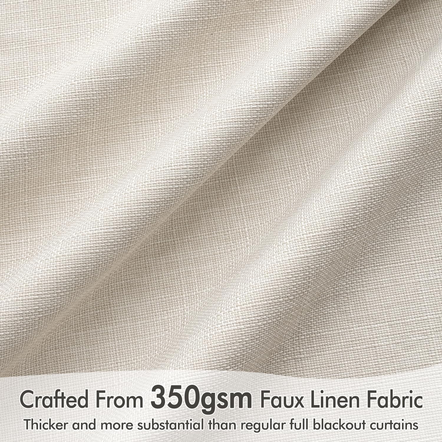 MIULEE 100% Blackout Curtains - Luxury Faux Linen Room Darkening Drapes, 84 Inch Long, Birch - 2 Panels Set