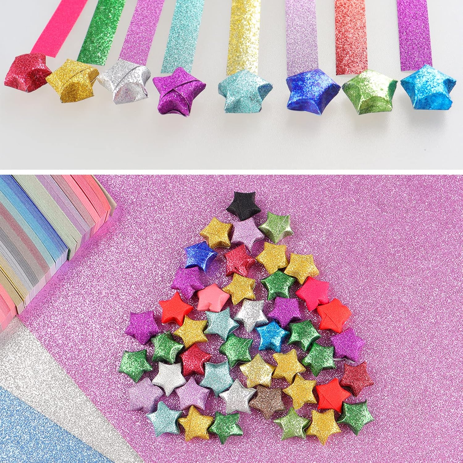 Mluchee 360 Sheets Glitter Lucky Stars Paper Strips - 18 Colorful Folding Papers for DIY Projects & Gifts