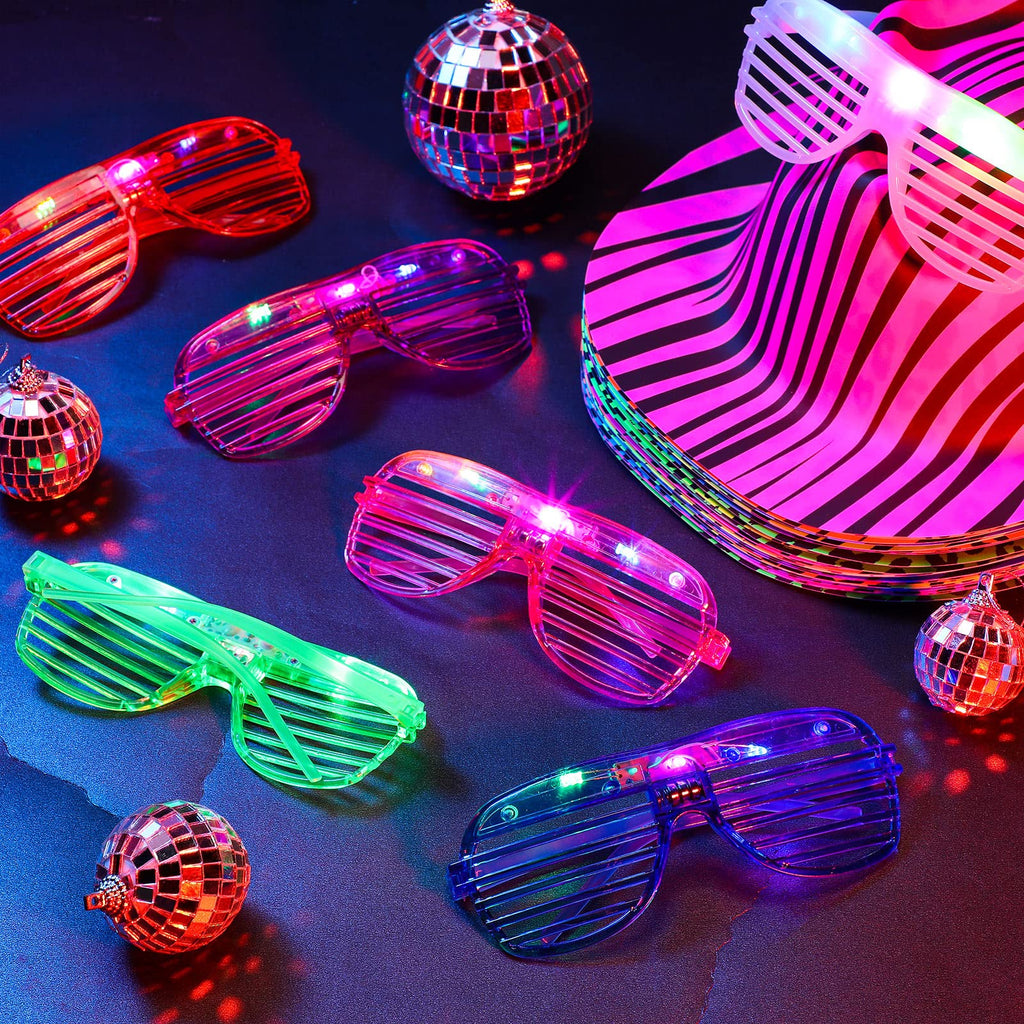 60 Set Party Hats Glasses Including 30 Neon Animal Print Plastic Hats and 30 Flashing LED Light up Glasses for Adult Birthday Bachelorette Party Props