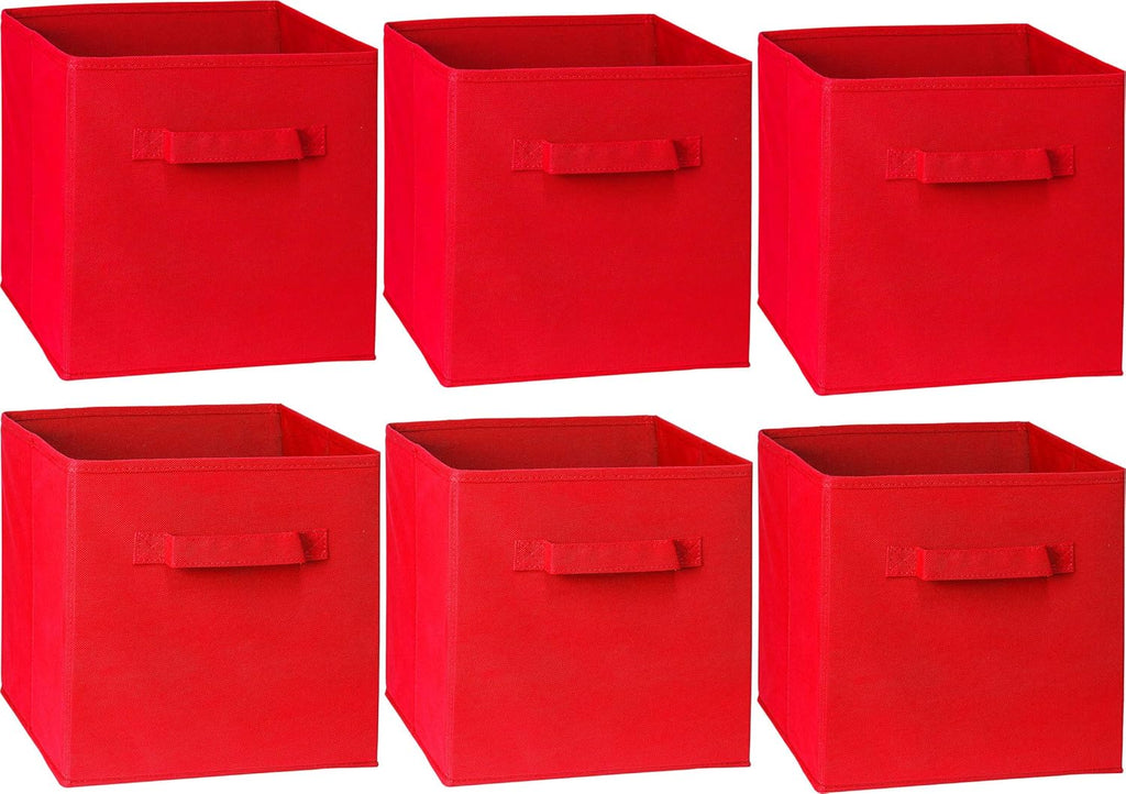 Simple Houseware Foldable Cube Storage Bins - 11-Inch Red Fabric Organizers | 6-Pack for Closet & Shelves