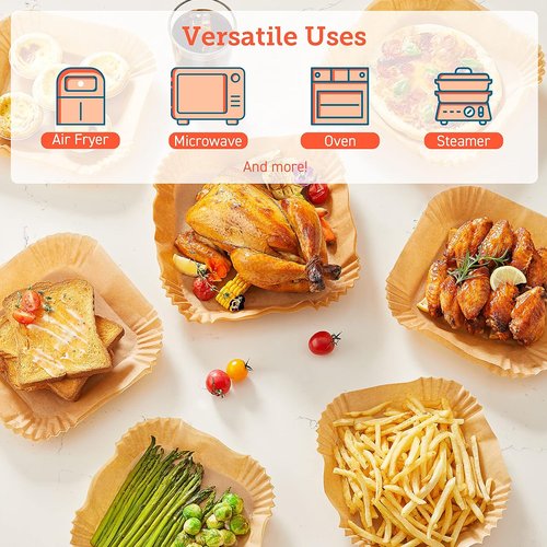 COSORI Air Fryer Liners - 100 PCS Non-Stick Disposable Paper Liners | 7.9" Unbleached Food Grade, Heat Resistant Up to 465°F