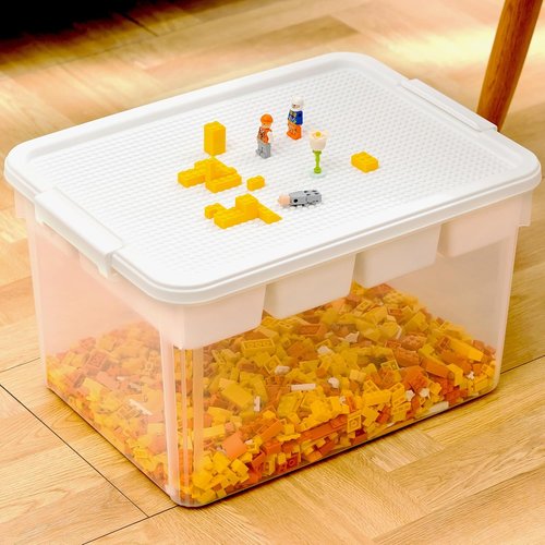 Citylife 32 QT Stackable Storage Bins - Tool Box Organizer with Lid & Removable Tray for Beads & Sewing