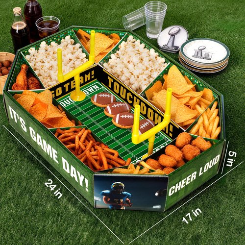 Jyusmile Football Paper Food Tray Kit - 2026 Football Party Supplies, Disposable Food Plates, Snack Bowls, Nacho Trays, Ideal Football Party Decorations and Favors for Birthday & Tailgate Party