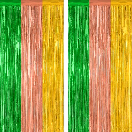 Luau Decorations by [Brand Name] - 2 Pack Summer Party Streamers | 3.28 FT x 7.05 FT Tinsel Fringe Curtains in Green, Brown, Yellow