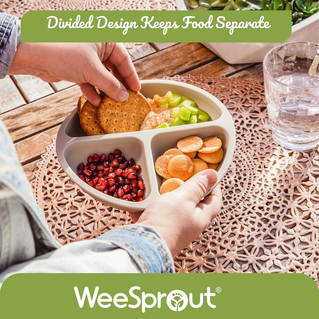 WeeSprout Suction Plates - 100% Silicone Dinnerware Set for Babies & Toddlers | Divided Design, 3 Pack