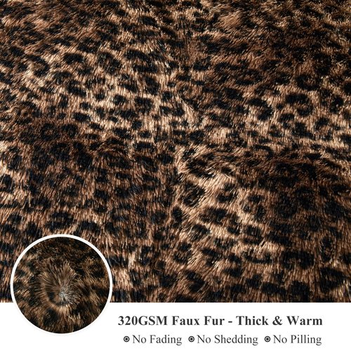 XeGe Fluffy Faux Fur Leopard Print Body Pillow Cover, 20x54 Fuzzy Cheetah Print Body Pillowcase with Zipper, Plush Furry Long Bed Bolster Pillow Cover for Pregnant Women Side Sleeper, Brown and Black