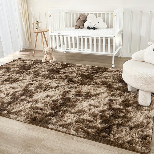 Andency 8x10 Area Rugs for Living Room, Upgrade Non-Slip Fluffy Soft Large Shag Bedroom Carpet, Tie-Dyed Brown Big Indoor Thick Nursery Rug for Kids Dorm Home Decor Aesthetic