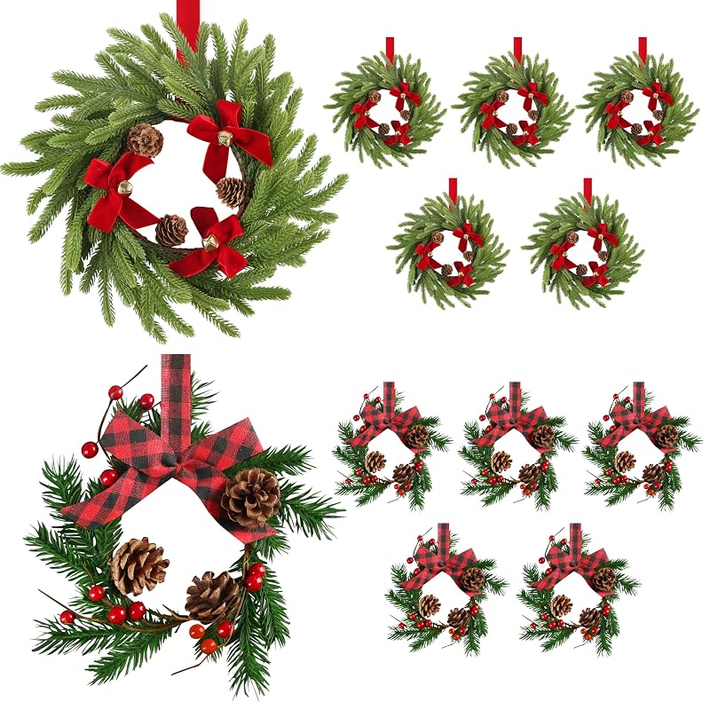 12-Pack Mini Christmas Wreaths for Cabinets and Decor