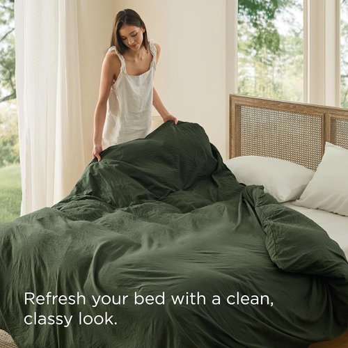 Bedsure Olive Green Duvet Cover - Soft Prewashed Cotton-Like Polyester, Queen Size 90x90 Inches with Zipper Closure