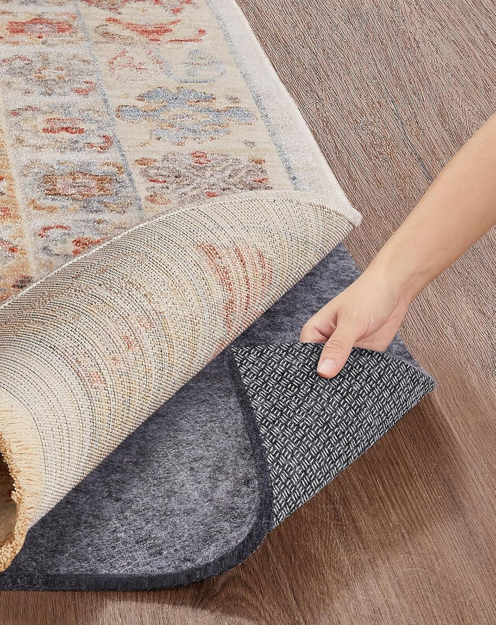 Veken Non-Slip Rug Pad Gripper - 8 x 10 Ft Felt & Silicone Backing | 1/8 Inch Thick Anti-Skid Mat