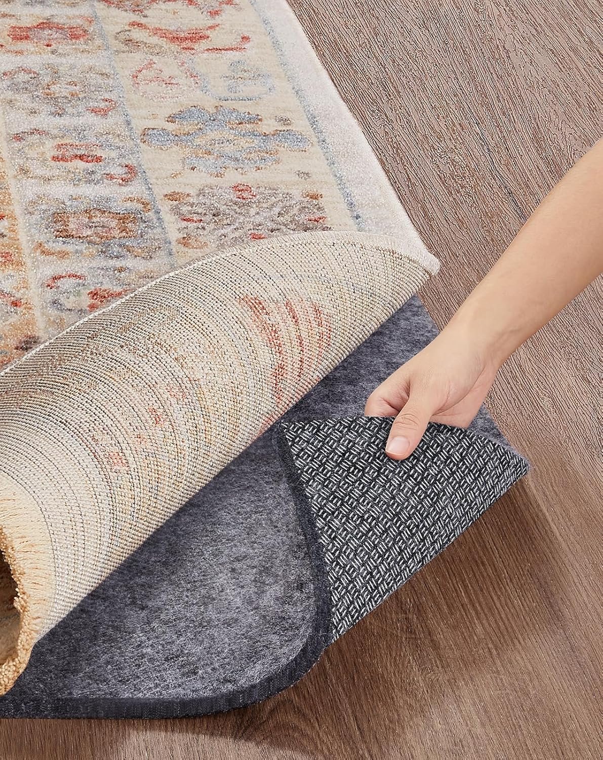 Veken Non-Slip Rug Pad Gripper - 8 x 10 Ft Felt & Silicone Backing | 1/8 Inch Thick Anti-Skid Mat