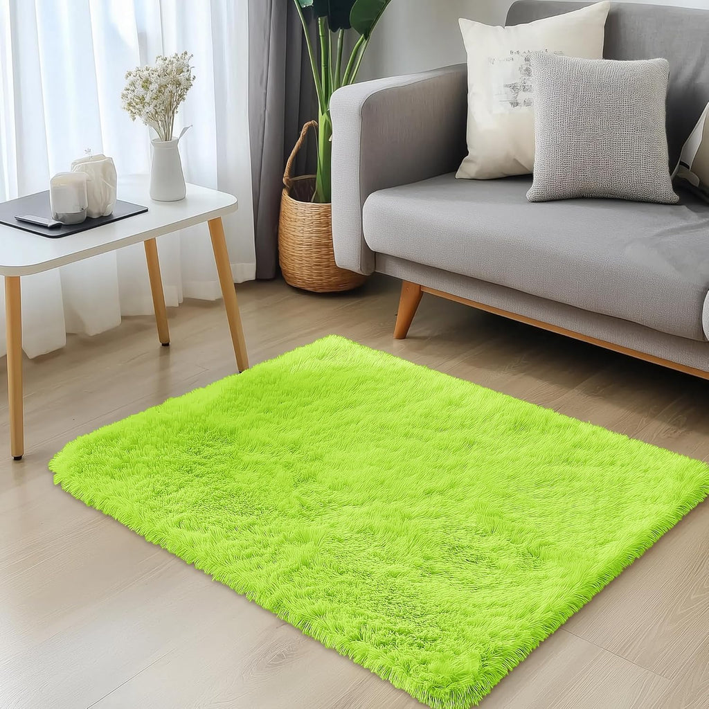 OLANLY Soft Fluffy Shaggy Bedside Rug - Machine Washable 2x3 Entryway Carpet in Lime Green