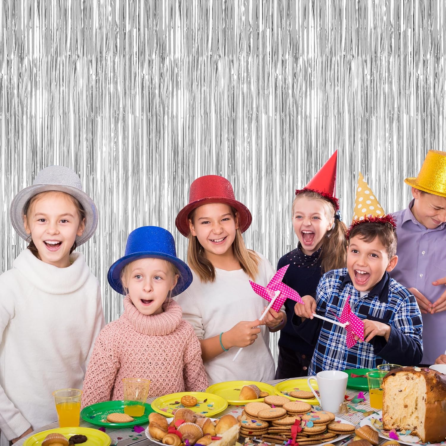 Skiennix Tinsel Backdrop - Silver Fringe Curtains for Birthday Parties | 3.28 FT x 7.05 FT