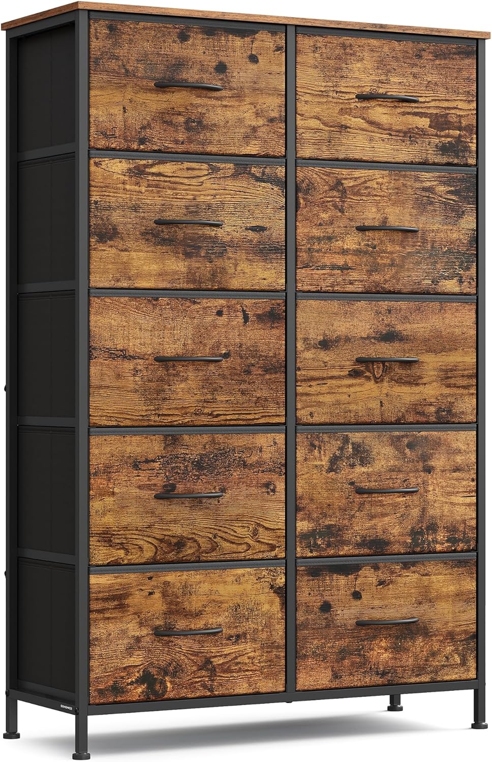 SONGMICS Dresser - 10-Drawer Storage Organizer Unit for Bedroom | Rustic Brown & Ink Black Finish