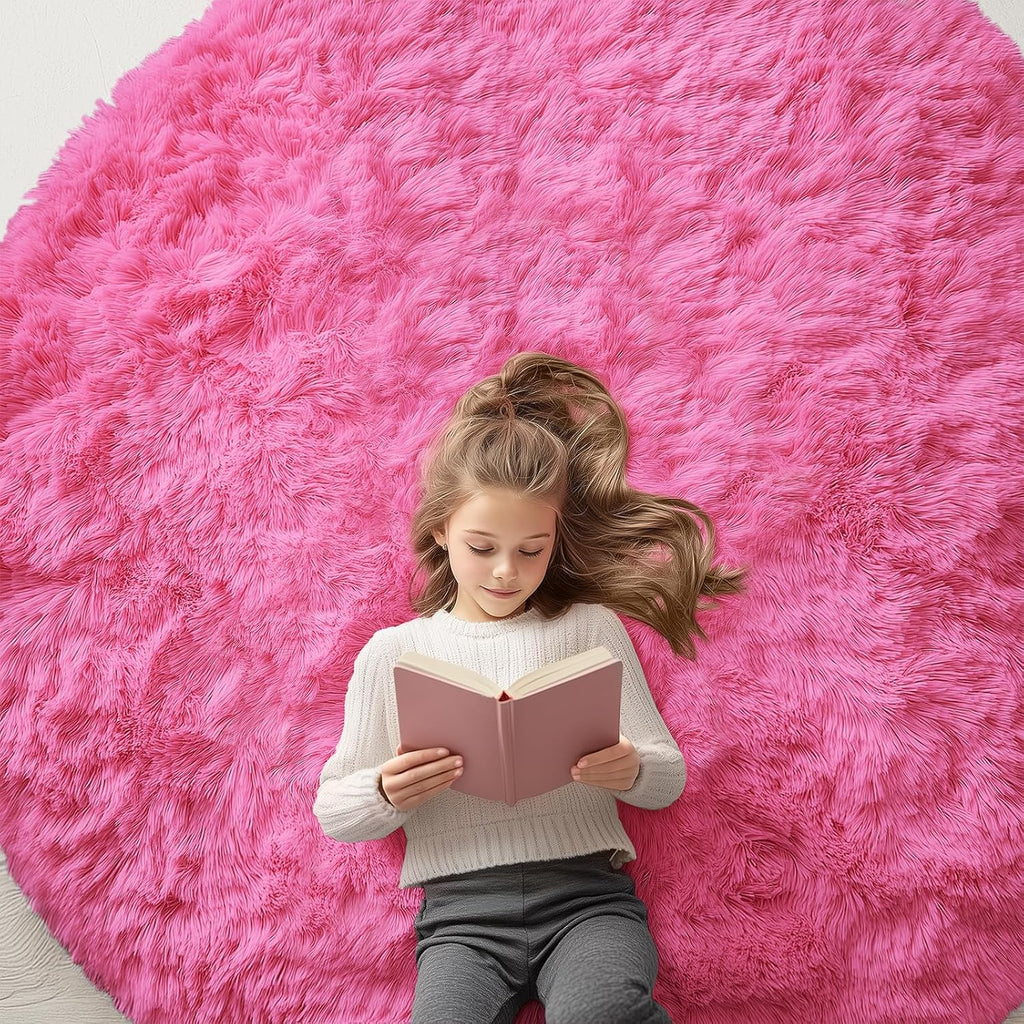 OLANLY Round Hot Pink Area Rug - Soft, Fluffy, Machine Washable 6 ft Circle Carpet for Bedrooms & Nurseries