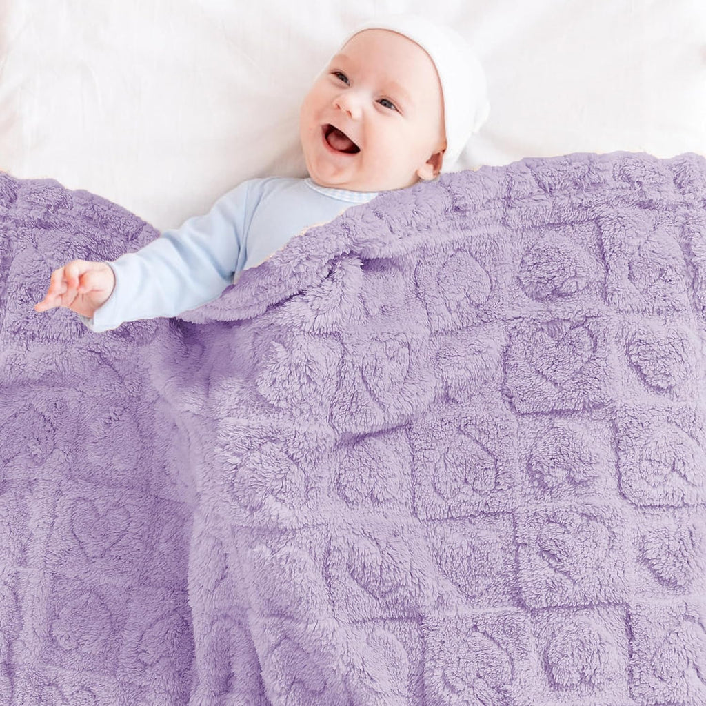 Yurhap Fleece Baby Blanket - Ultra Soft Heart Checkered Design for Infants | 30”x40” Purple Cozy Crib Stroller Blanket