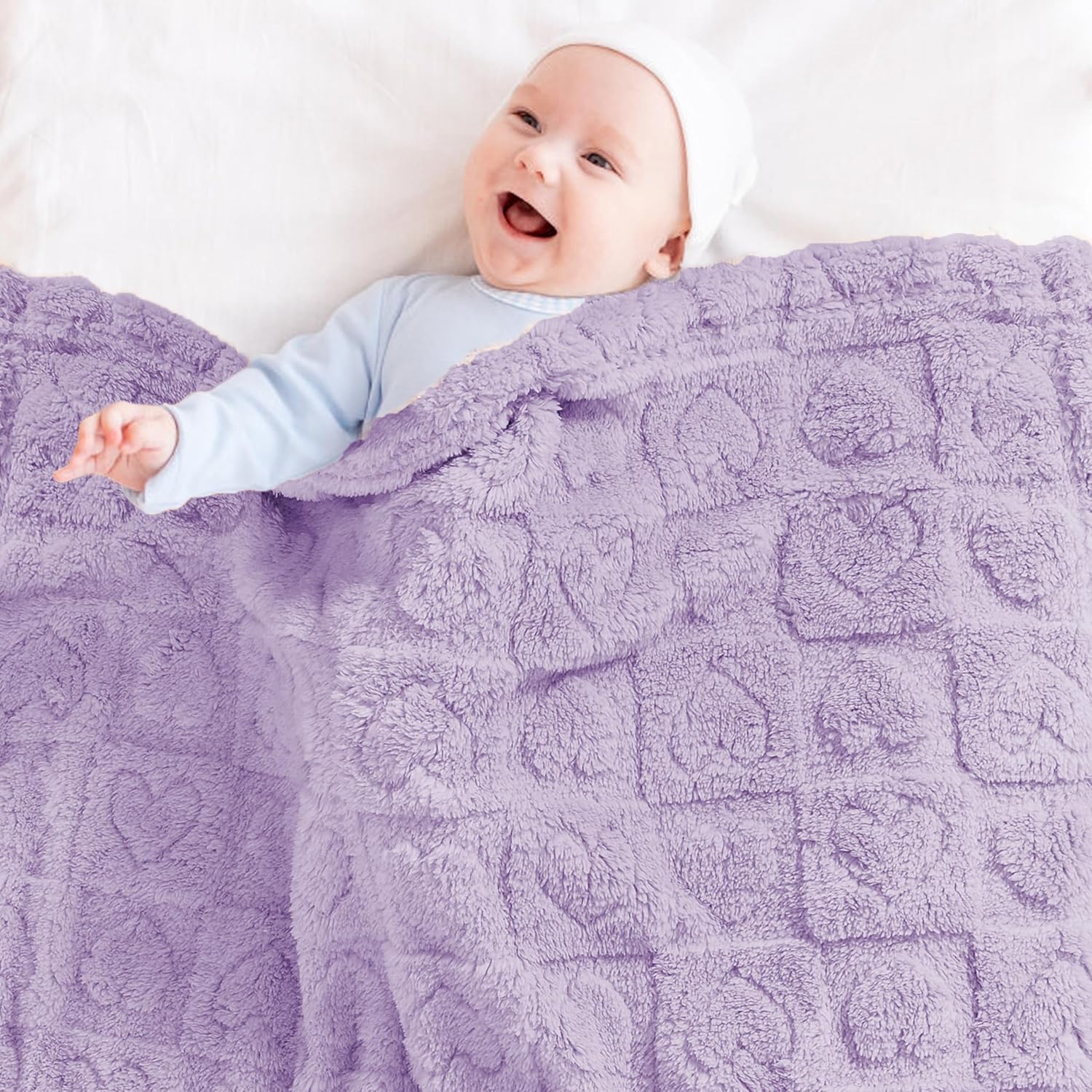 Yurhap Fleece Baby Blanket - Ultra Soft Heart Checkered Design for Infants | 30”x40” Purple Cozy Crib Stroller Blanket