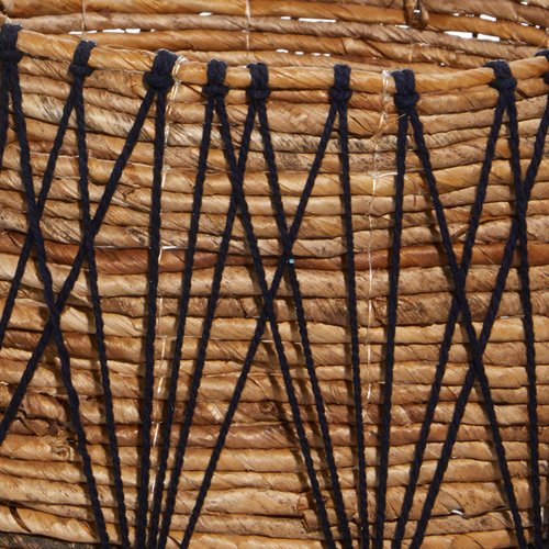 Deco 79 Banana Leaf Handmade Decorative and Functional Storage Basket String Detail Basket Organizer with Handles, Set of 3 Basket for Storage 20", 19", 17"H, Brown