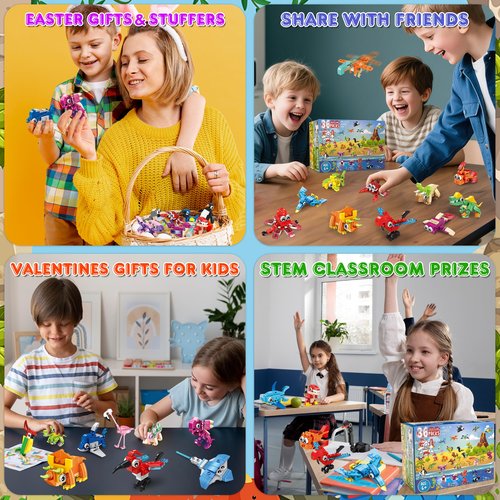 LINAYE 36 Packs Party Favors for Kids - 108 Models Mini Animals Dinosaur Building Blocks Set Toys for Kids Easter Stuffers Fillers Birthday Valentines Day Gifts Classroom Prizes for Boys Girls