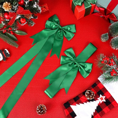 MCEAST 10 Large Green Ribbon Cabinet Door Bows for Christmas Festive Party Supplies, 10 x 87 Inches
