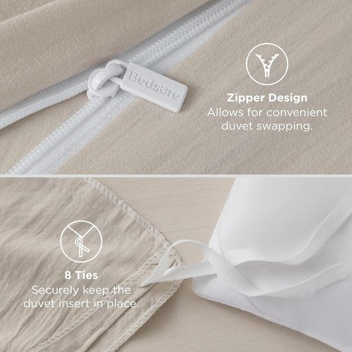 Bedsure King Duvet Cover Set - Extra Soft Prewashed Cotton-Like Polyester, 120x98 Inches, Linen, 3 Pieces