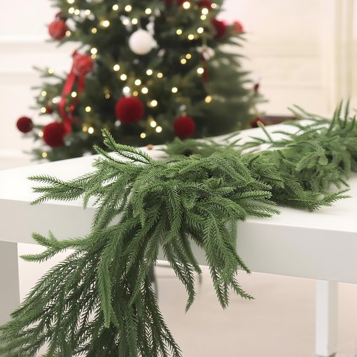 6 Ft Christmas Garlands Artificial Norfolk Pine Garland, Real Touch Green Faux Greenery Garland for Table, Mantle, Wall, Indoor, Outdoor Winter Christmas Decorations
