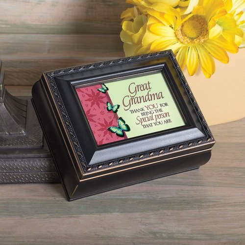 Cottage Garden Jewelry Keepsake Box - Great Grandma Special Design | Black Rope Trim, 4.5 x 3.5 Inches