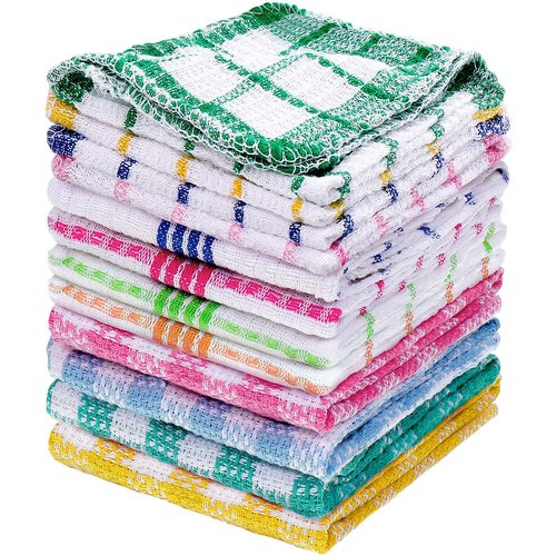 Patelai 12 Pcs Kitchen Dish Cloths for Washing Dishes Absorbent Dish Rags Cleaning Reusable Towels for Scrubbing Wipe Glass Xmas Home Household Supplies(Bright Color,13.8'' X 13.8'', 11.8 x 11.8'')