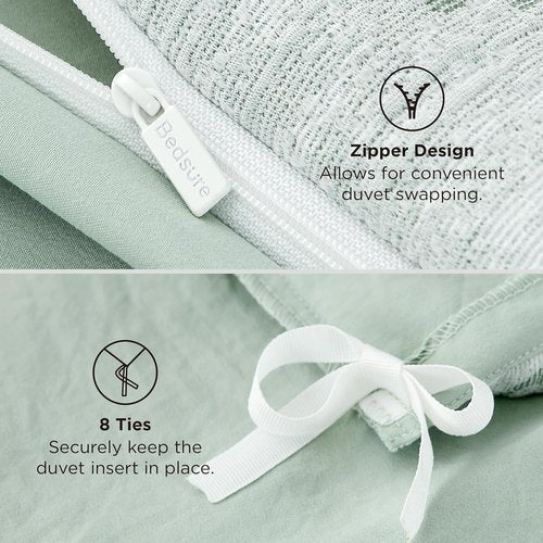 Bedsure Green Duvet Cover - Elegant Bowknot Jacquard Design | Queen Size 90"x90" with 2 Pillow Shams