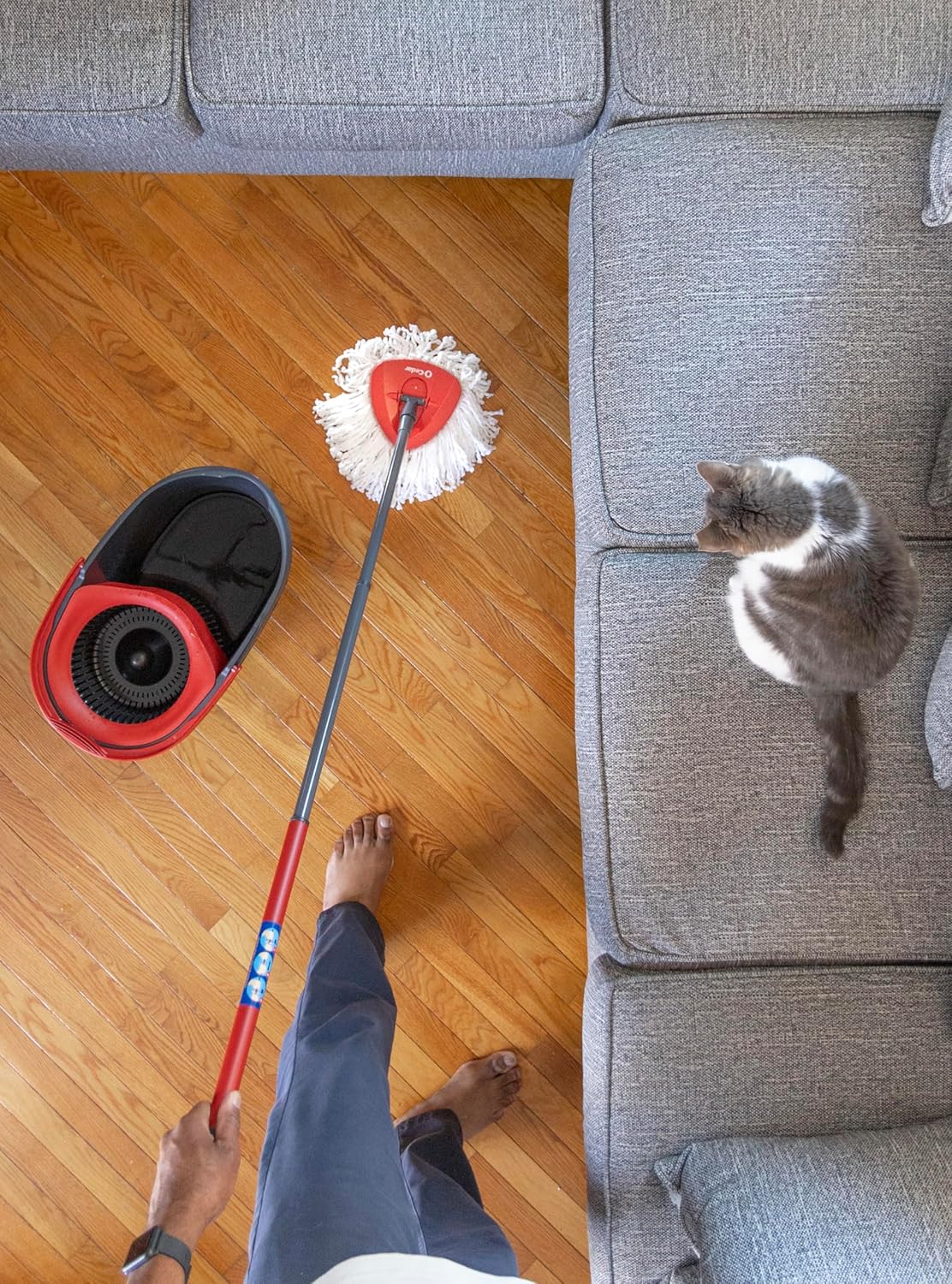 O-Cedar EasyWring Microfiber Spin Mop System - Includes 2 Extra Refills | Red/Gray Color