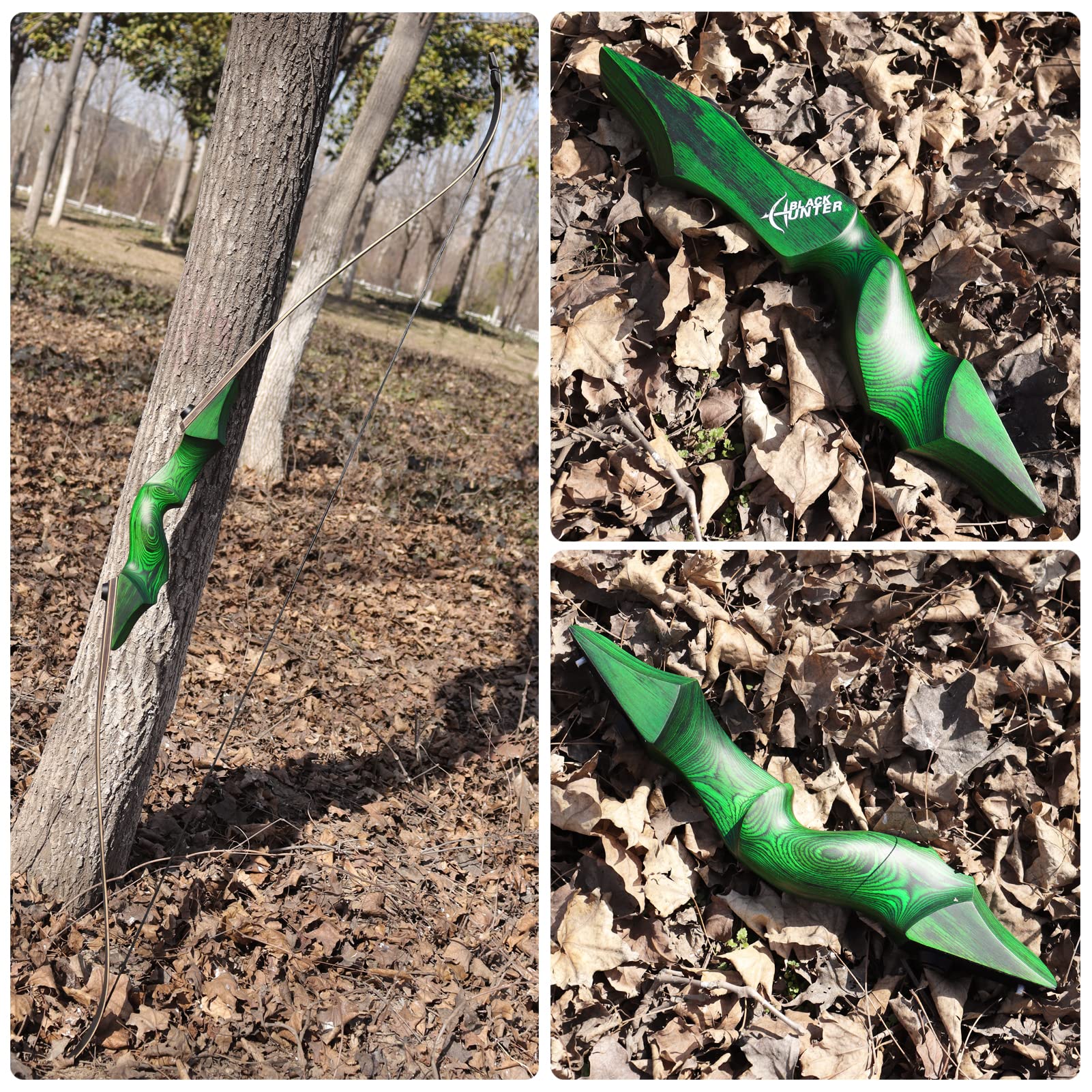 Black Hunter 60" Takedown Archery Recurve Bows for Adults Solid Wood Bow Riser and Glass Fiber Bamboo Maple Laminated Bow Limbs 20-60lbs Hunting Bows for Men and Women Right Hand Recurve Bow Set