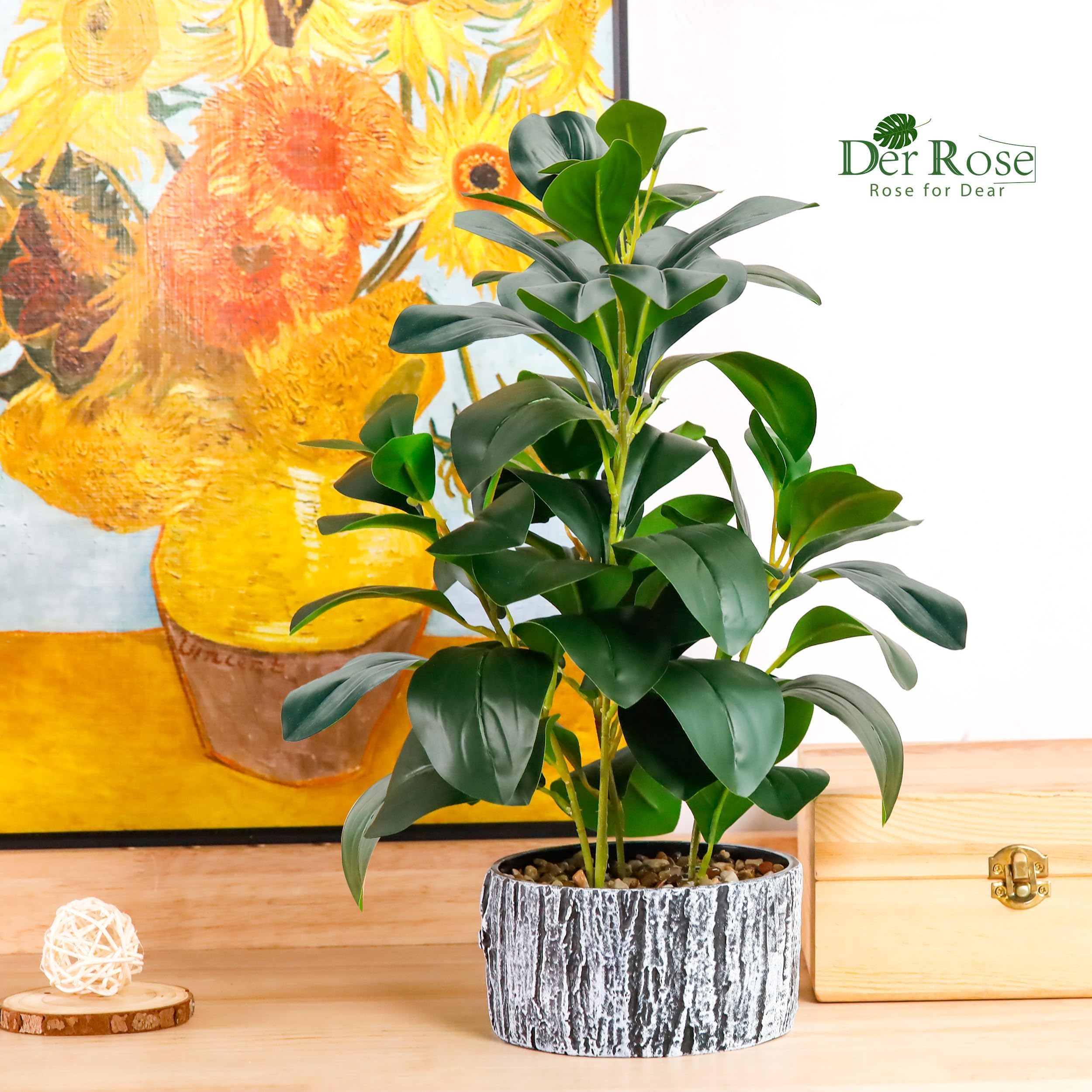 Der Rose Fake Plants Artificial Plants Indoor with Black and White Striped Pots for Room Home Bathroom Bedroom Kitchen Decor
