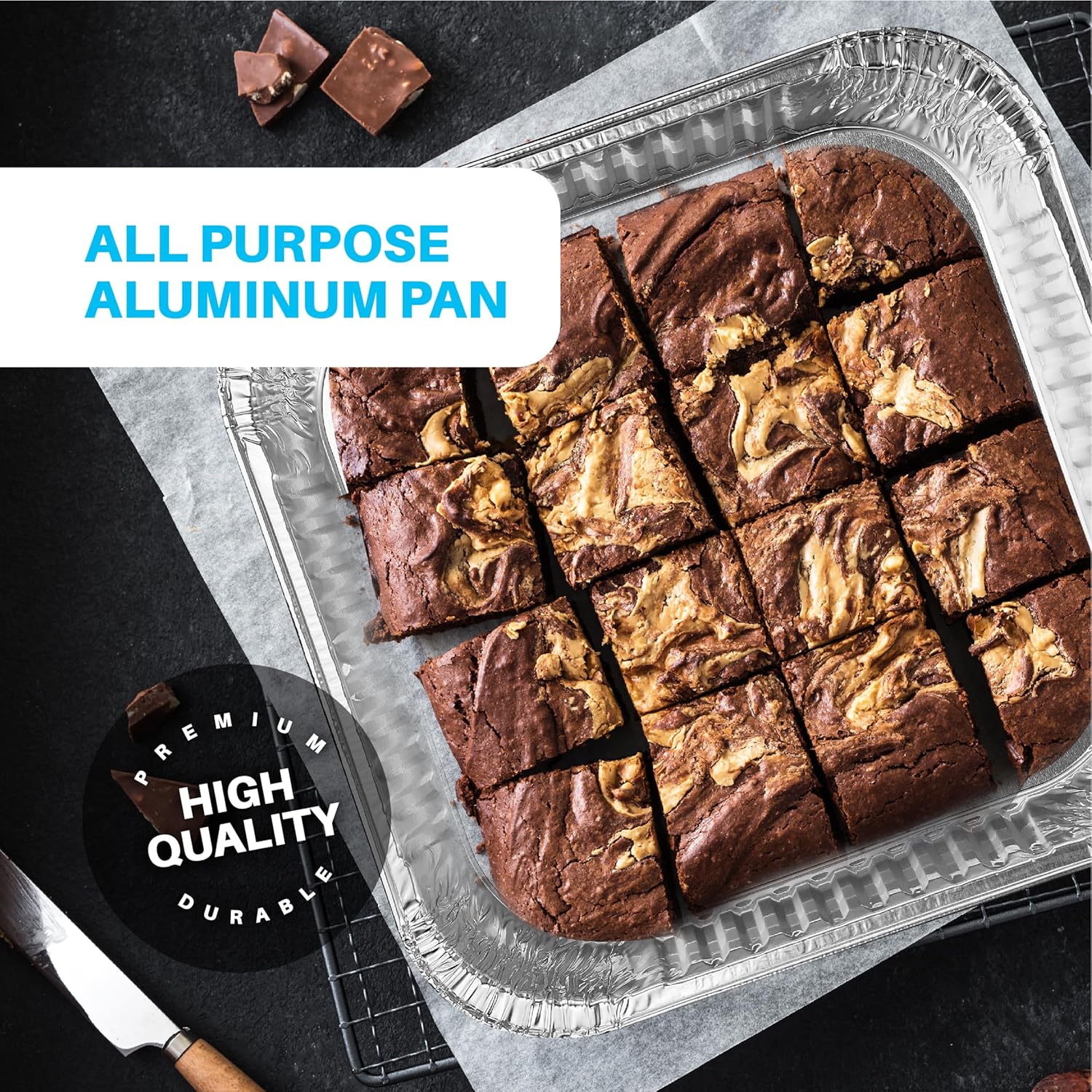 MontoPack 8” Disposable Aluminum Foil Baking Pans - 20 Pack | Versatile 8 x 8 Cake Pan for Broiling & Meal Prep