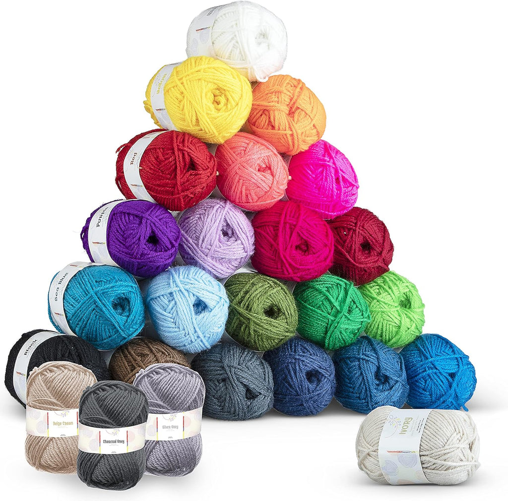 Skiennix Acrylic Yarn Skeins - 2400 Yards of Soft Multicolored Crochet Yarn - 24 x 50g Pack for Knitting and Crafts