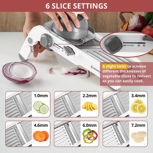 24-In-1 Mandoline Slicer for Kitchen with Waffle Fry Cutter Blade,Adjustable Kitchen Mandoline Slicer,Food Chopper,Safe Mandoline Food Slicer,Mandolin with Waffle Fry Cutter-Grey