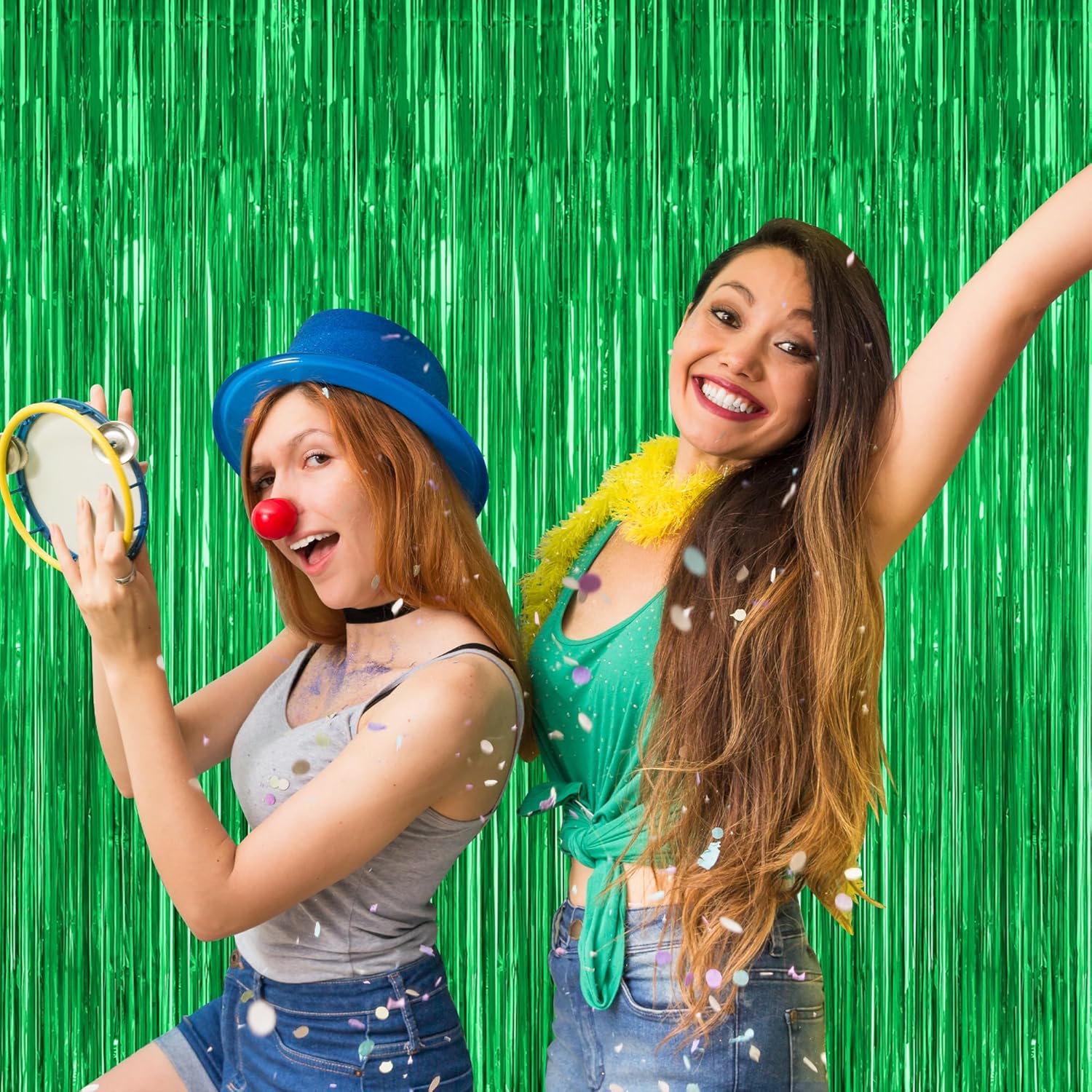 Skiennix Green Streamer Backdrop - 12 Pack Metallic Foil Fringe Curtains | 3.28 FT x 7.05 FT Party Decor