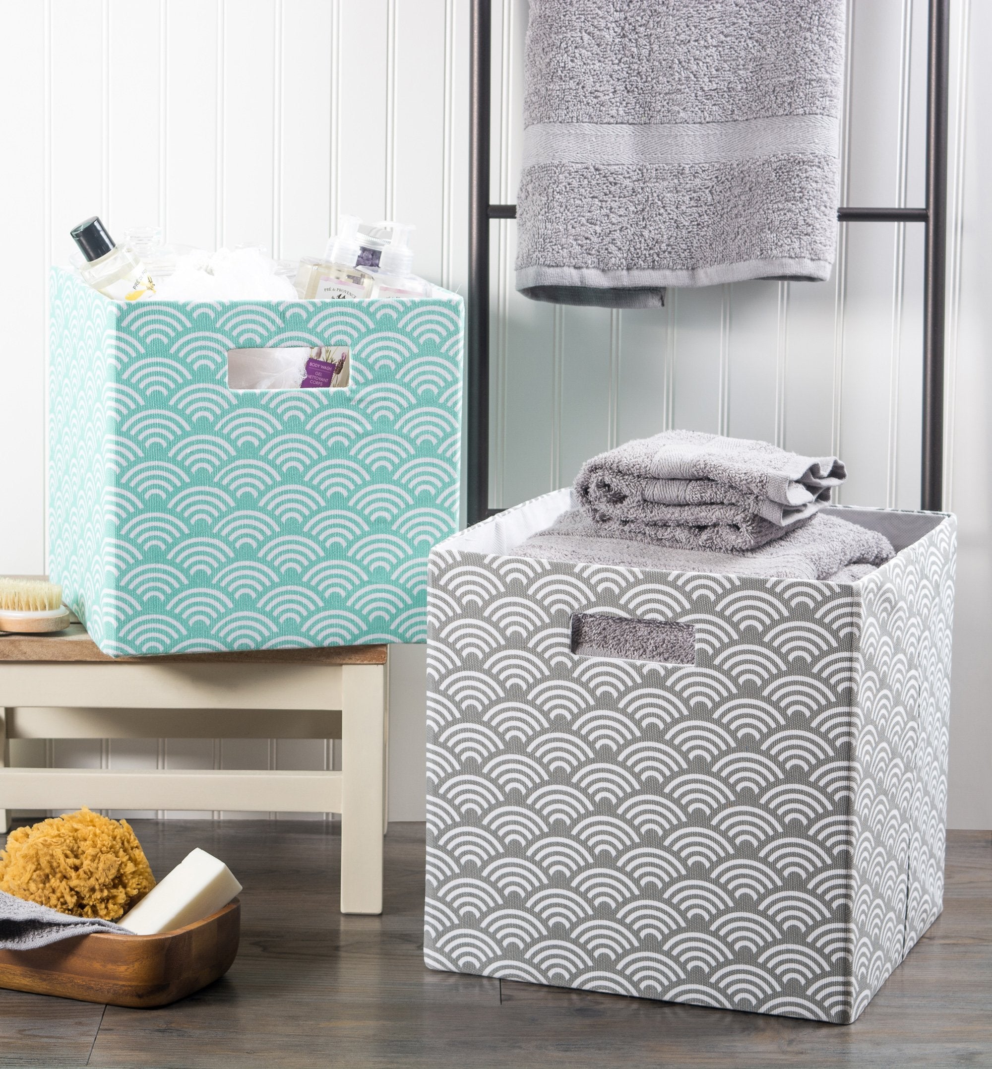 DII Collapsible Hard Sided Bin, Waves, Gray, Large