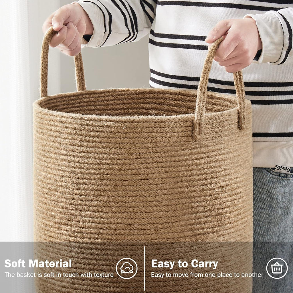 YOUDENOVA Jute Rope Laundry Hamper - 58L Tall Basket for Baby Nursery & Blanket Storage - Large Jute
