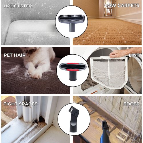 Household Vacuum Cleaner Attachments & Adapter Kit Compatible Small Shop Vacs Hose 1-1/4'' - Horsehair Dust Brush, Flexible Crevice Tool for Cleaning Dryer & Vent, Car Seat Corner