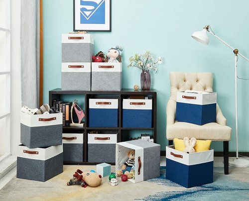 DECOMOMO Fabric Cube Storage Bins - Stylish Grey & White Storage Baskets for Kallax | 13-Inch Cube - 4 Pack