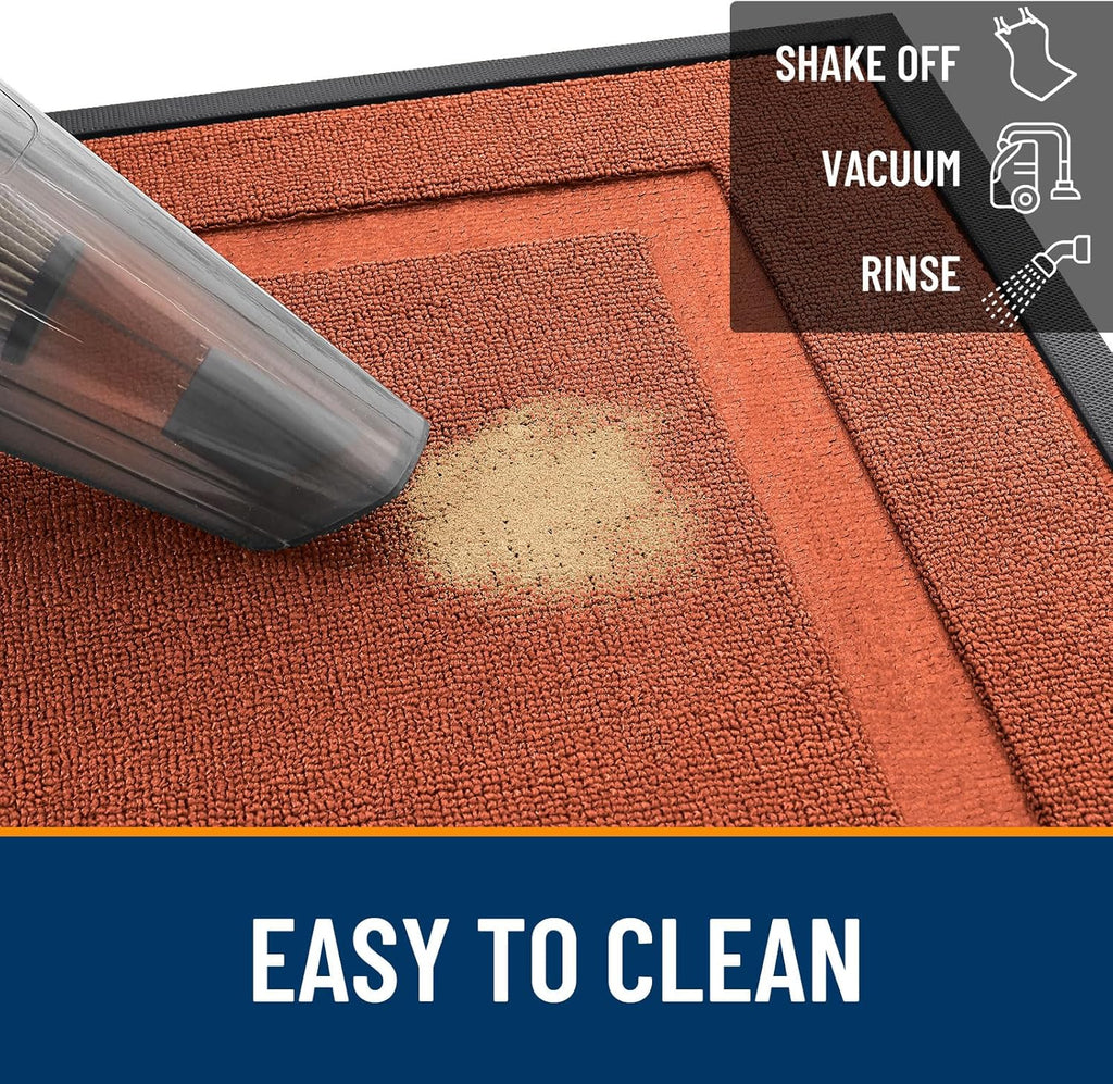 OLANLY Waterproof All-Season Front Door Mat - Sturdy Natural Rubber, Easy Clean | 59x23, Vermillion Red