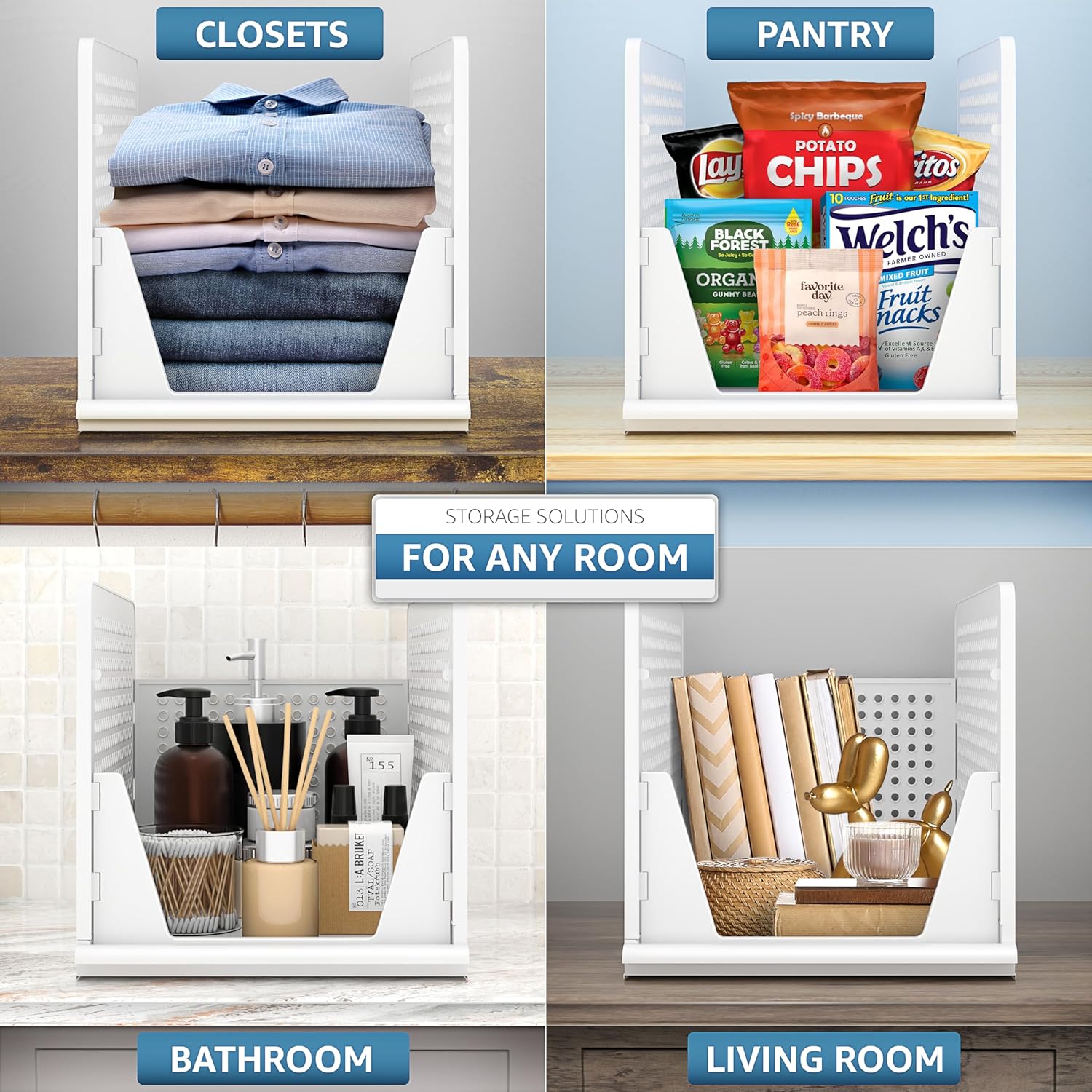 Sorbus Stackable Shelf Organizer Baskets - Versatile Plastic Storage Bins for Closet, Pantry & Bathroom Organization