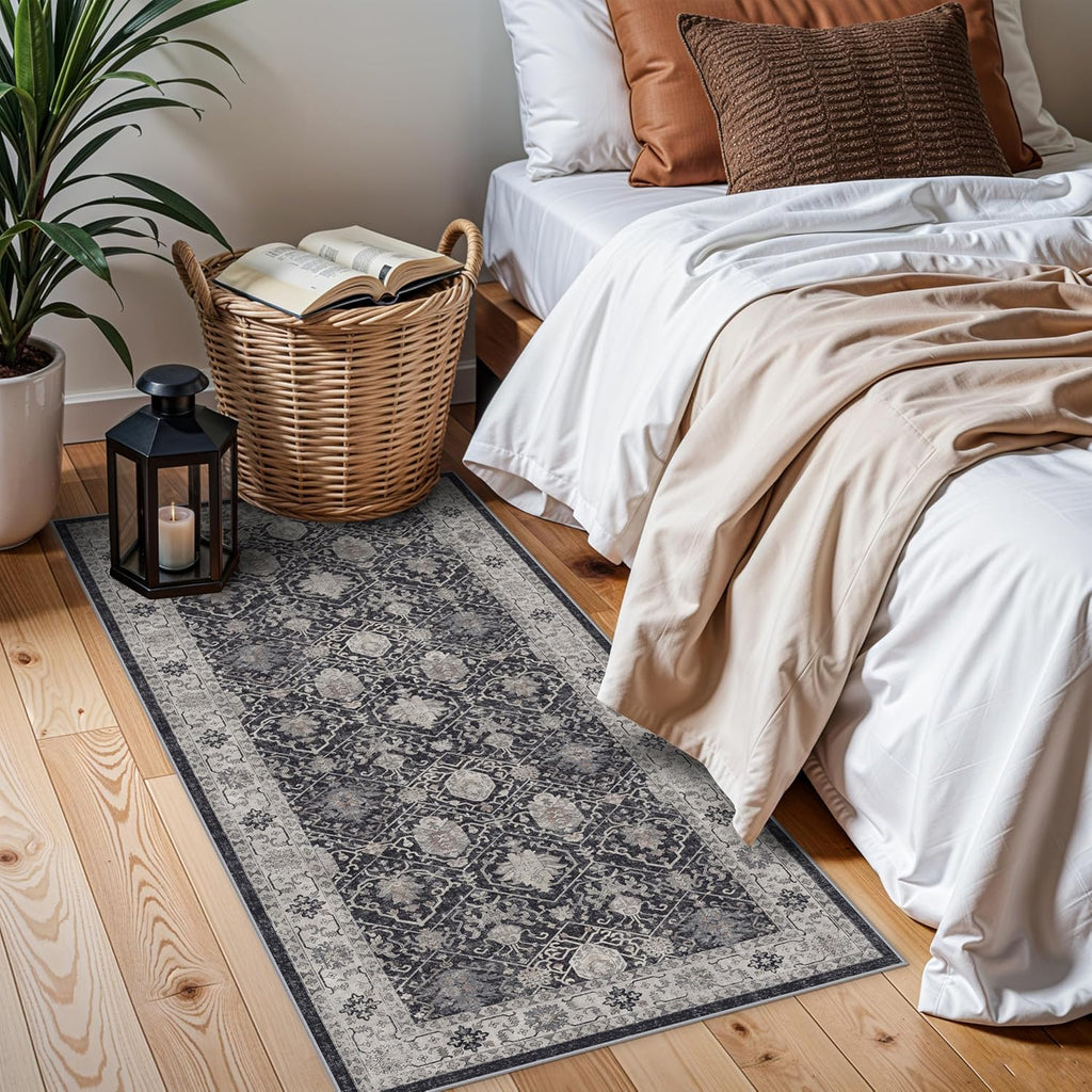 Skiennix 2x4 Washable Area Rug - Stain Resistant Kitchen Runner | Ultra Soft Non-Slip Indoor Carpet in Black