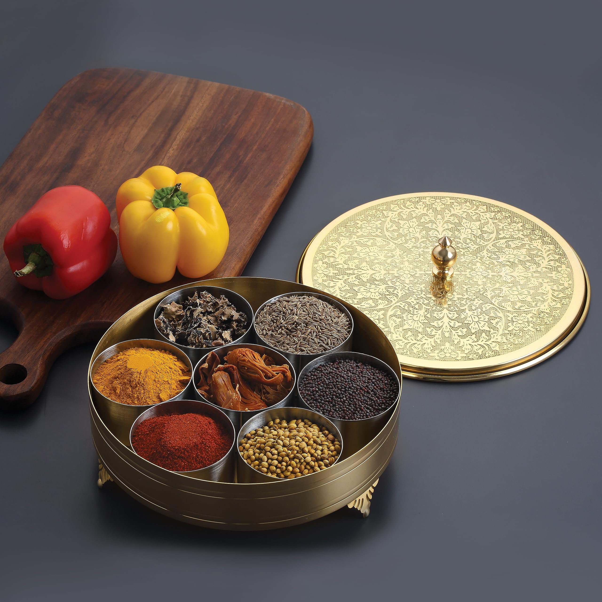 Priya Stainless Steel Color Masala (Spice) Box/Dabba/Organiser with See Through Lid with 7 Containers